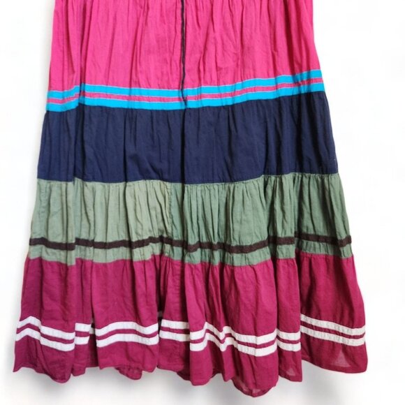 Y2K 90s Tiered Patchwork Maxi Skirt Sz Small Pull On Color Block Hippie Boho - Picture 3 of 12